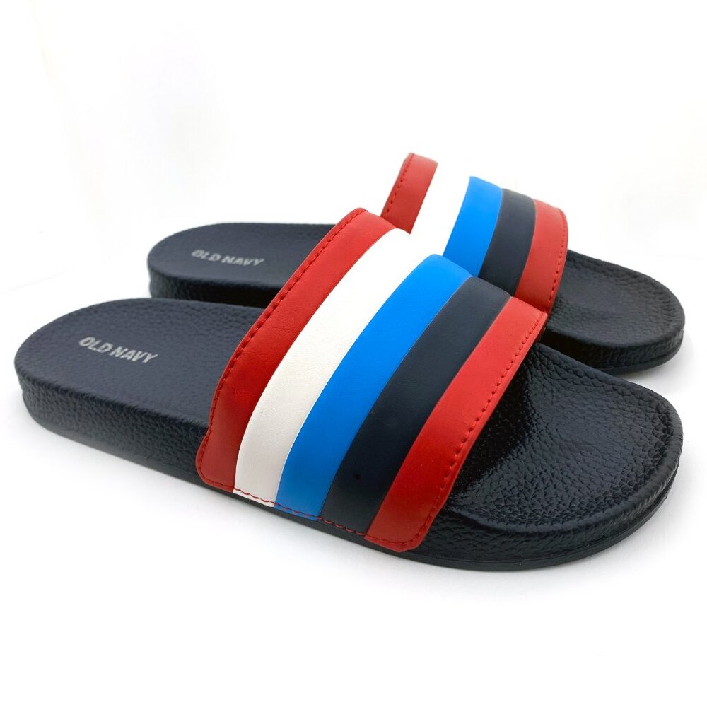 OLD NAVY Boy’s Faux-Leather Striped Slide Sandals Size 3/4 - NEW without Tags